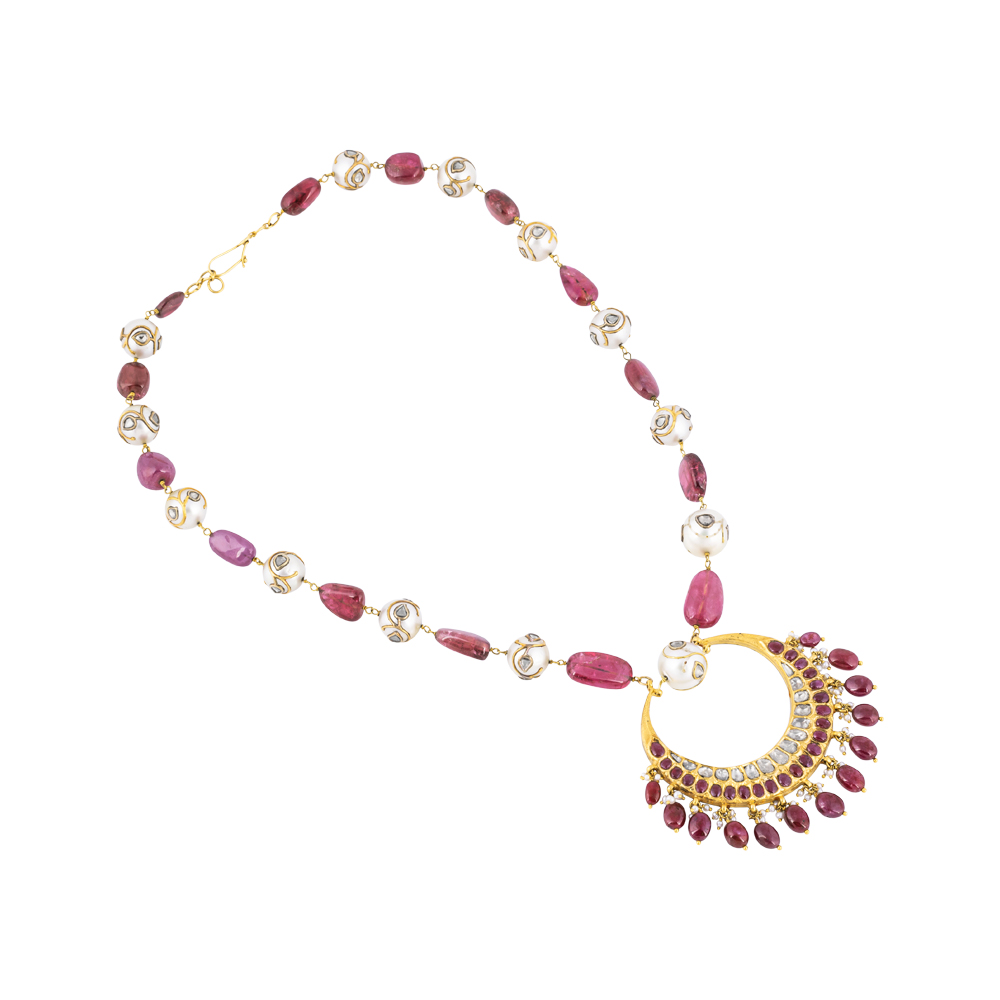 Necklace with Chandbali Polki Pendant & Jadau Southsea Beads